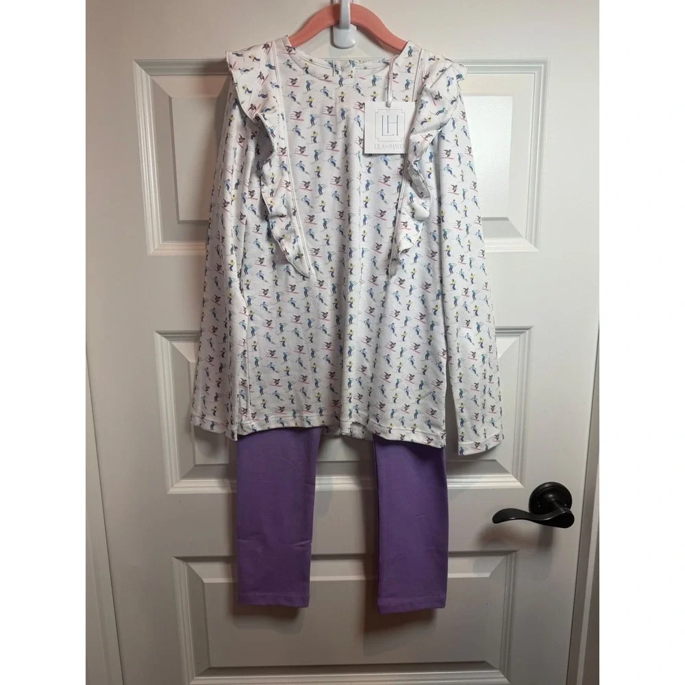23. Lila and Hayes Pima Cotton Skier Print Ruffle Top Legging Set Size 8 New